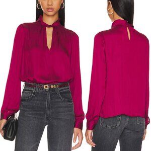 PAIGE Ceres Top in Mulberry Twist Front Cutout Neckline Satin Luxe Blouse L $199
